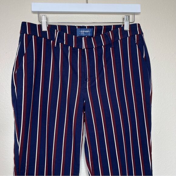 Old Navy Harper Stovepipe Navy Burgundy Stripe Mid Rise Cropped Pants Women 8 - Picture 5 of 14